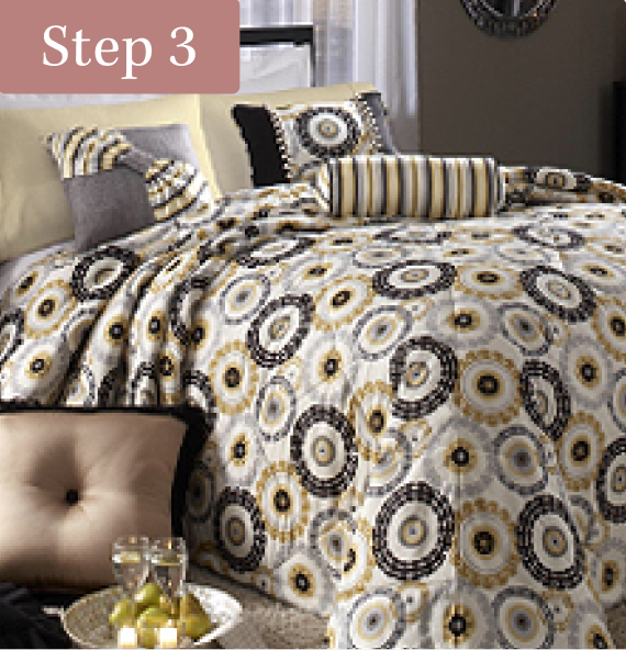 Coordinated custom bedding on a bed